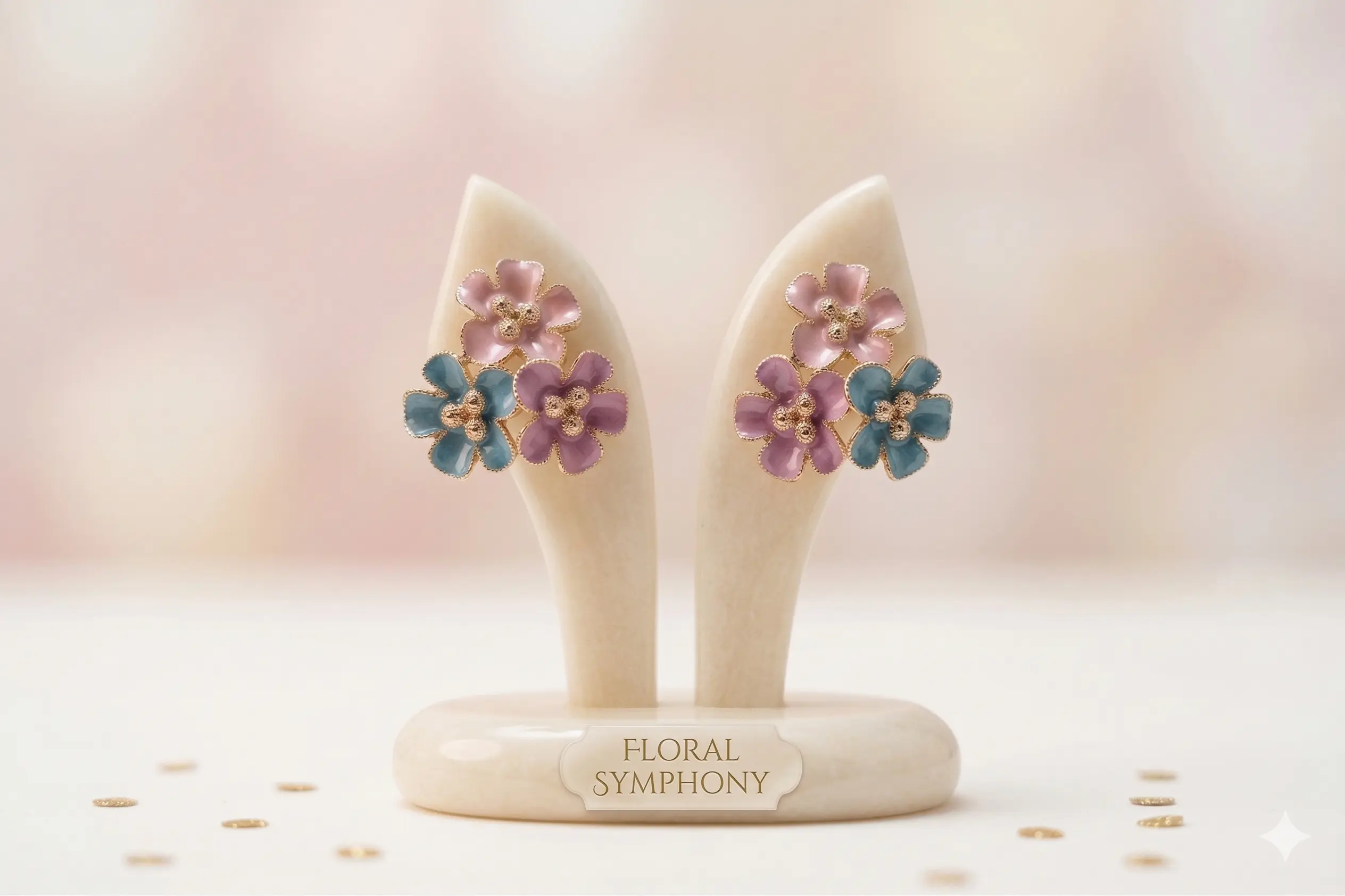 Floral Symphony Enamel Drop Earrings - Whimsical Blossom Studs with Mixed Pastel and Deep Hue Flowers for a Touch of Botanical Charm